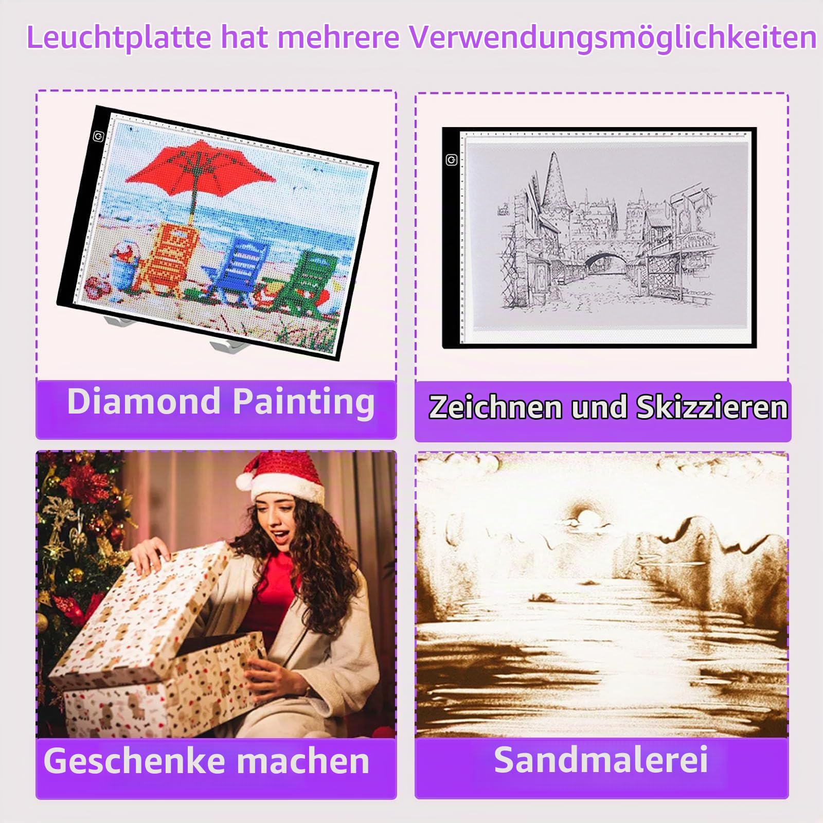 DNSGOOR 247Pcs All Inclusive Diamond Art Zubehör Kit Diamond Malerei A3 LED Diamant Painting Lichtplatten Diamond Painting Versiegelung Aufbewahrungsbox 5D Malerei Werkzeuge für DIY