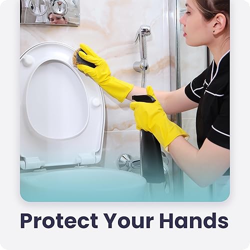 Miniatura 5 de Guantes para lavar platos, guantes de goma, guantes de cocina amarillos, guantes largos para protección de manos y trabajo