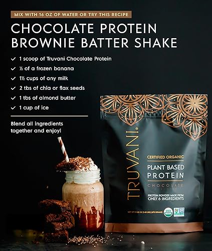 Miniatura 7 de Truvani Proteína de guisante vegana en polvo  Chocolate  20g de proteína vegetal orgánica  18 porciones  Keto  Sin gluten ni lácteos  Bajo en