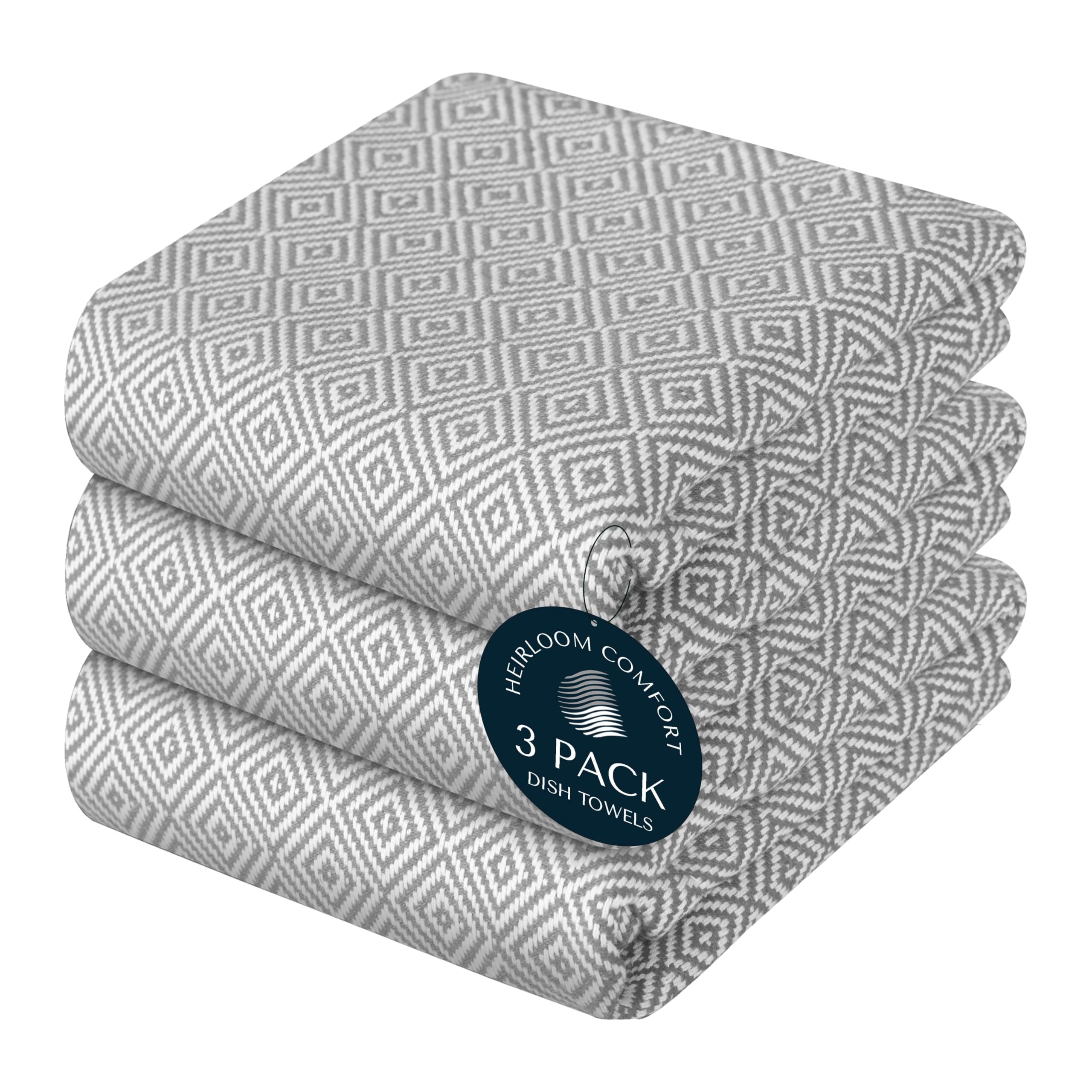 Torchons de cuisine gris ultra absorbants en coton tissage losange Lot de 3