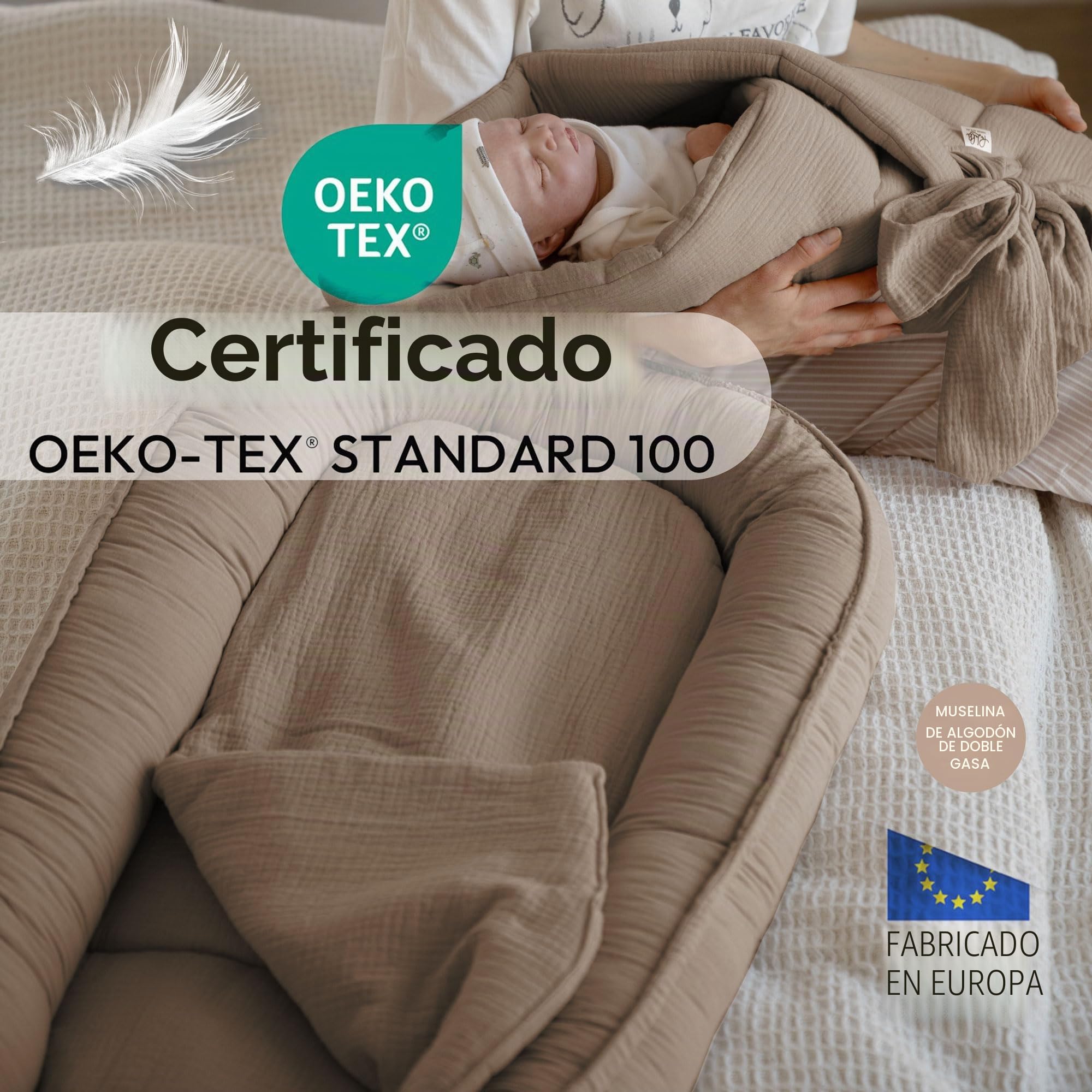 PaLulli® Nido de bebé 100x60 cm – Suave nido de muselina con colchón | Nido para dormir, capullo, cuna de viaje para recién nacidos | 100% algodón (Marrón)