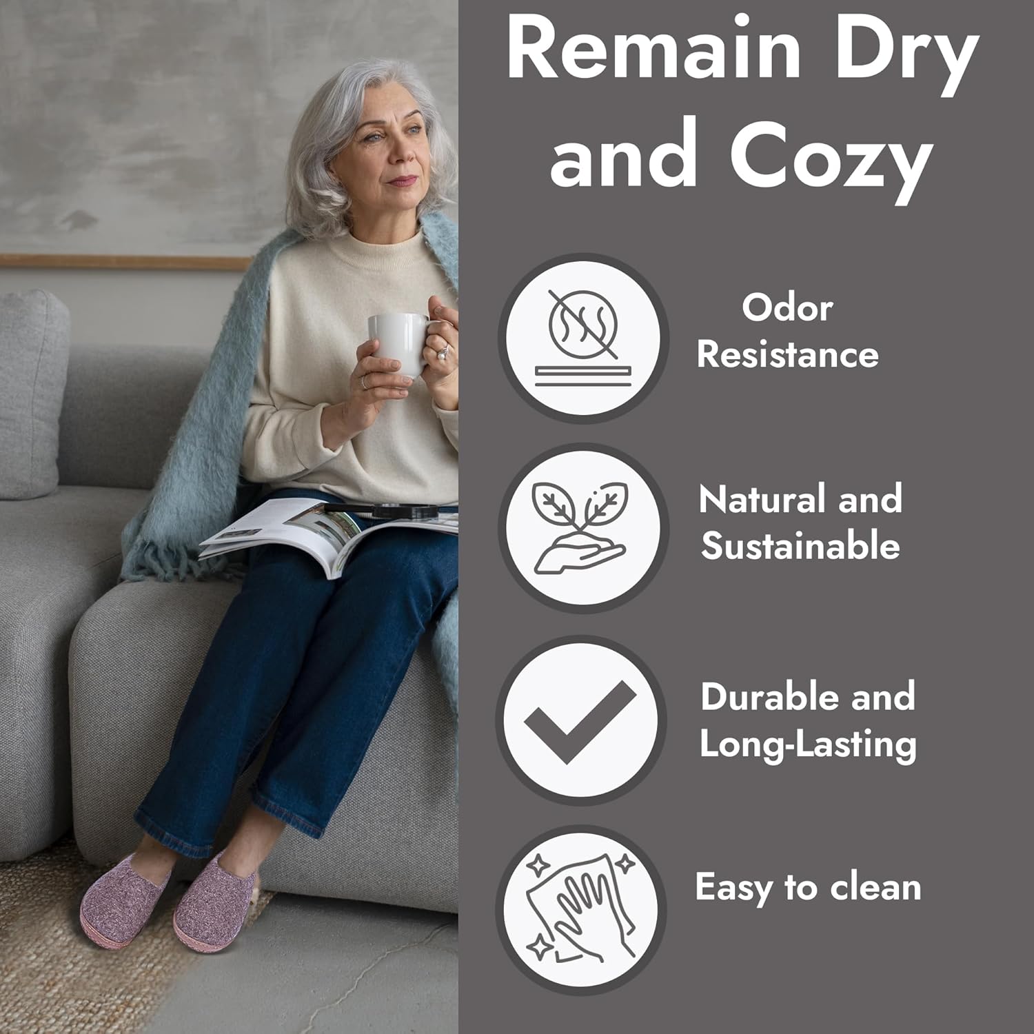 Natural Grey Handmade Wool Clogs Unisex Slip-on Slippers, Women Gray Comfy Slip-on Room Slippers, Unisex Sheep wool slip on home shoes Gift