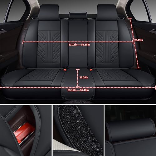 Miniatura 8 de Paquete de 2 fundas de piel sintética para asientos delanteros de automóvil, calidad prémium, ajuste universal, para la mayoría de sedanes, VUD,