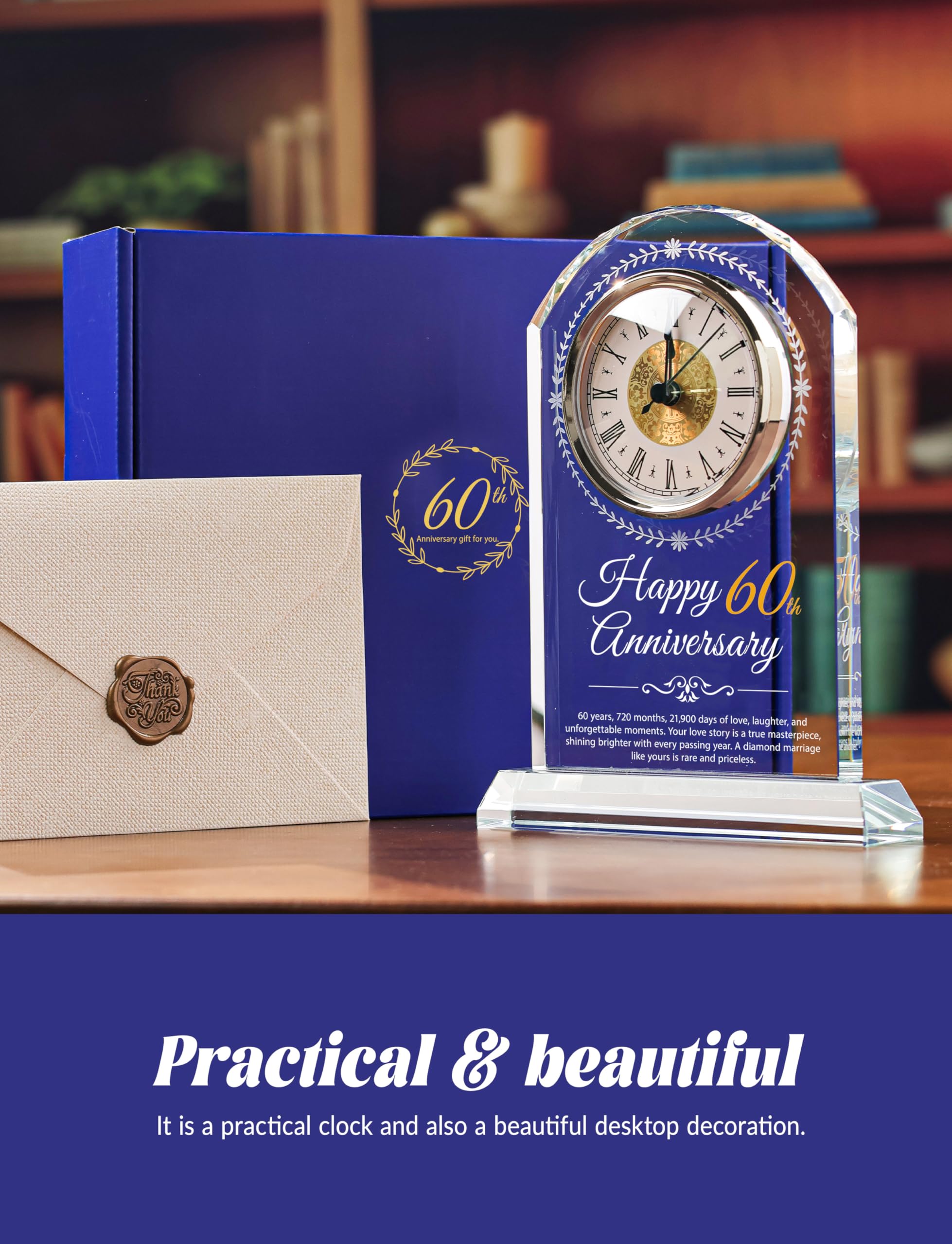 Quarzuhr aus Glas zum 50. Hochzeitstag, Geschenk zum 50. Hochzeitstag, Dekoration für Eltern, Großeltern, Paare