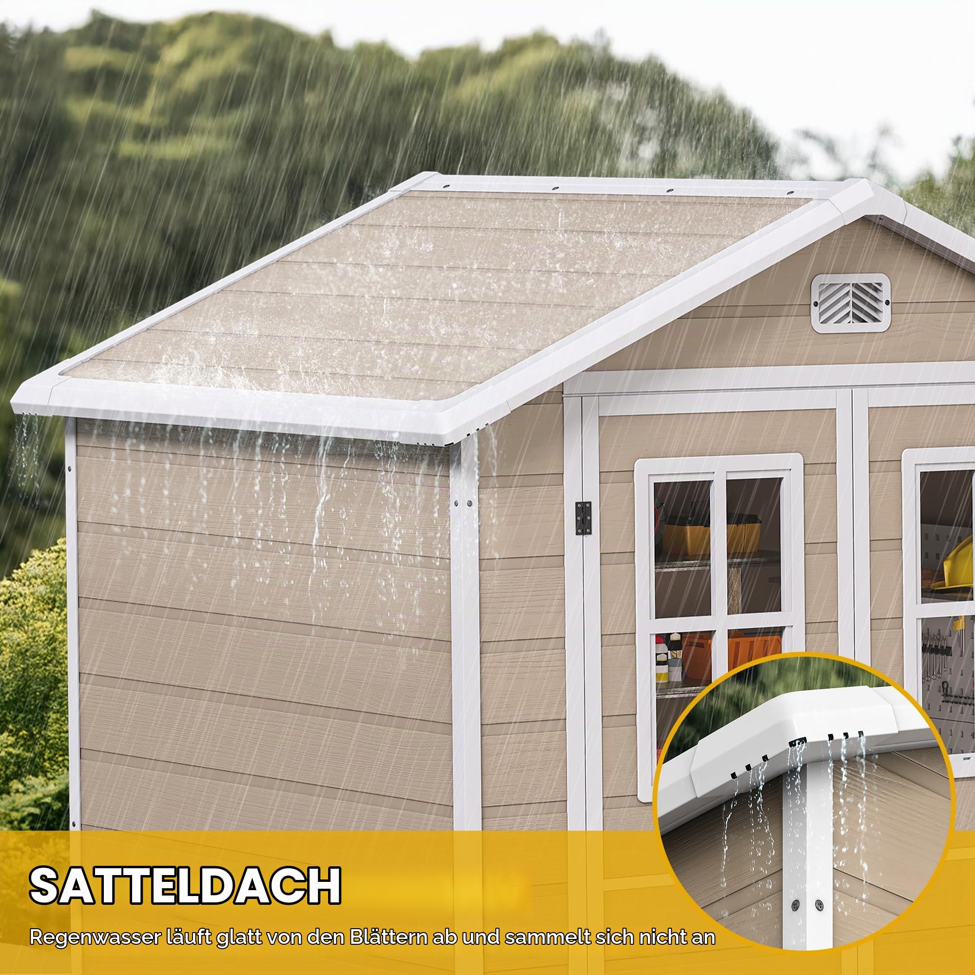 YITAHOME Klein Gartenhaus Kunststoff 183x135x208cm,Fahrradgarage,Warmton | Gerätehaus mit Boden|abschliessbar|UV-bestaendig|Wetterfest|Schrägdach|Garten Werkzeug Aufbewahrung|Gartenmöbel Unterstand