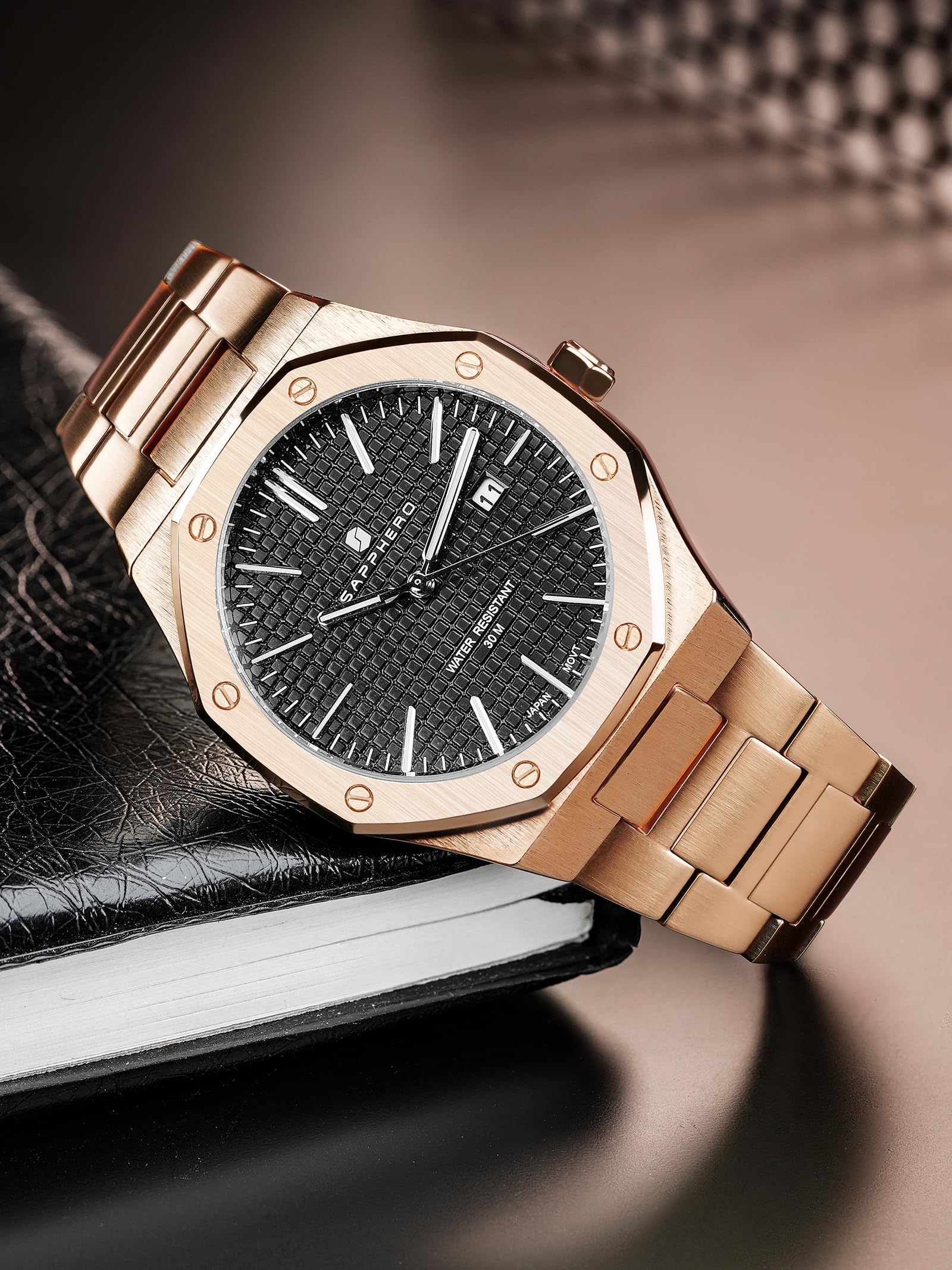 SAPPHERO Orologi Uomo Ottagonale 10ATM Impermeabile Business Casual Moda Uomo Giapponese Quarzo Acciaio Inox Luminoso Orologio da polso Regalo per Uomo