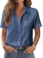 Zeagoo Women's Button Down Shirt Short Sleeve Blouse with Bust Pocket - Business Casual Work Tops Summer Outfits