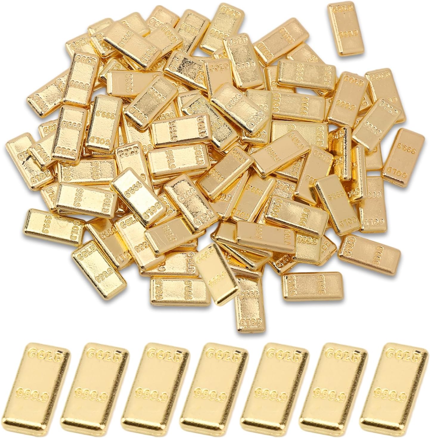 100PCS Tiny Fake Gold Bar for Crafts and Dollhouse Miniatures, Shiny Novelty Item for Fairy Garden Micro Landscaping Christmas Chinese New Year Decor