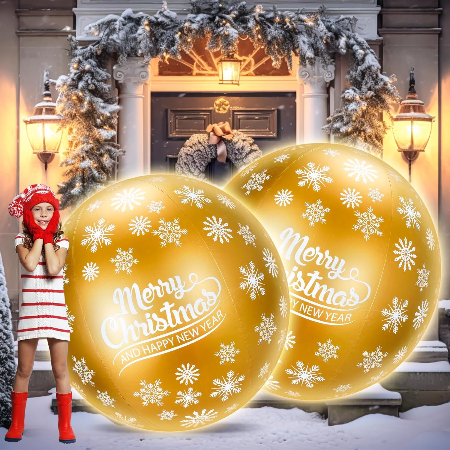 Shappy 2 Pcs 40 Inch Giant Light up PVC Inflatable Christmas Ball Decorated Ball