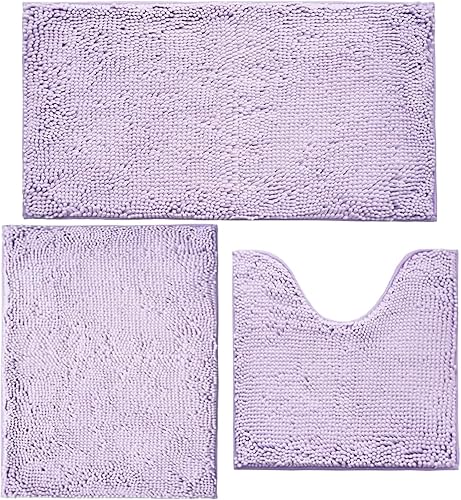 Miniatura 1 de Juego de 3 tapetes de baño de felpilla, superabsorbentes, parte trasera de PVC fuerte antideslizante, tapetes de baño para baño, felpa peluda,