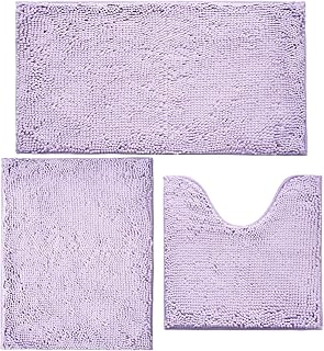 Bathroom Rugs Chenille Bath mat 3 Piece Set, Super Absorbent, Strong PVC Non Slip Backing, Bath mats for Bathroom, Plush Shaggy, Thick, Machine Washable, Bathtub, Toilet, Lavender