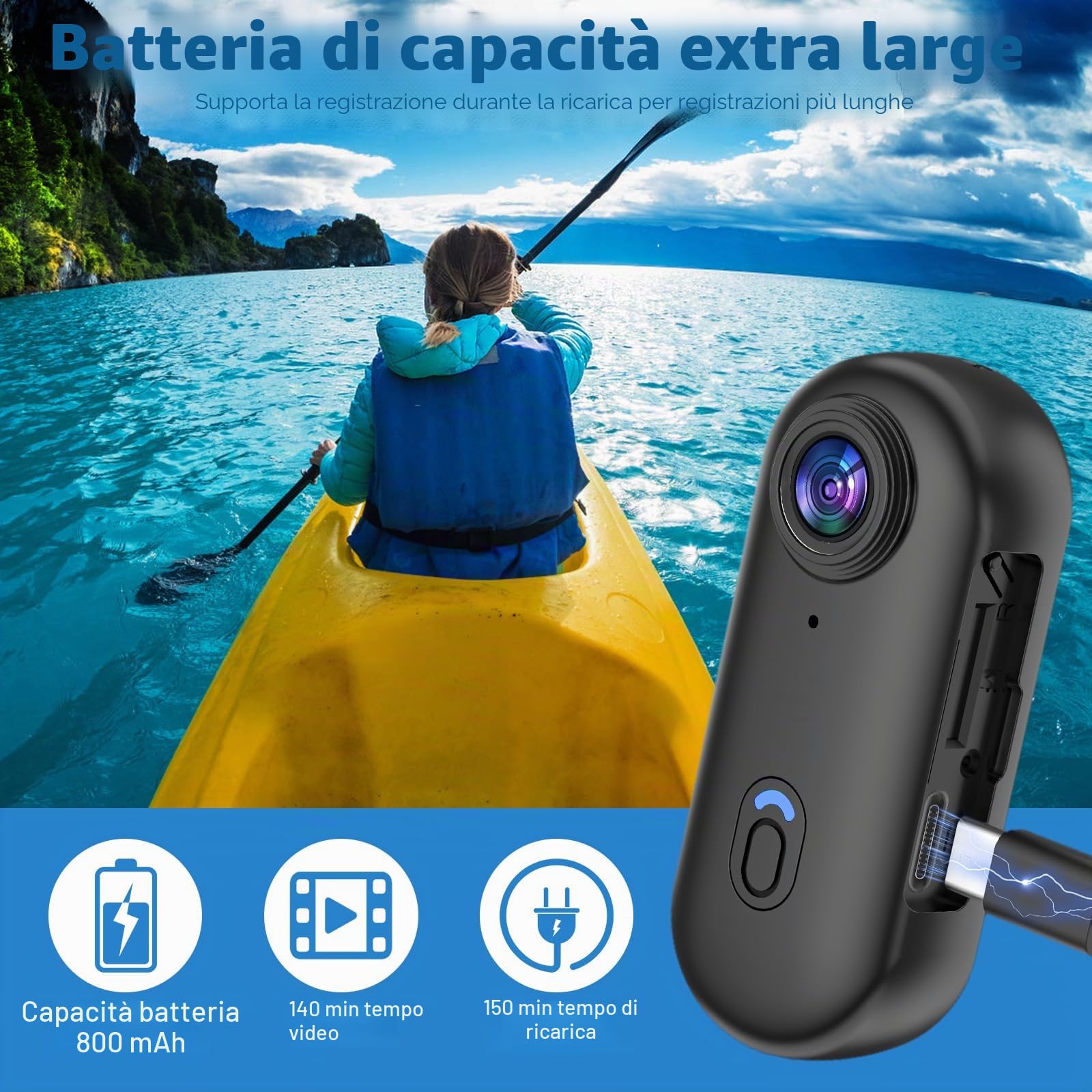 Mini Action Cam, 32GB Mini Telecamera Sportiva Body Cam Telecamera,HD 1080P Fotocamera Subacquea 30M, 120° Videocamera Sportiva WiFi per Pollici Bici Moto Casco Sci Surf con Accesorios Multiples