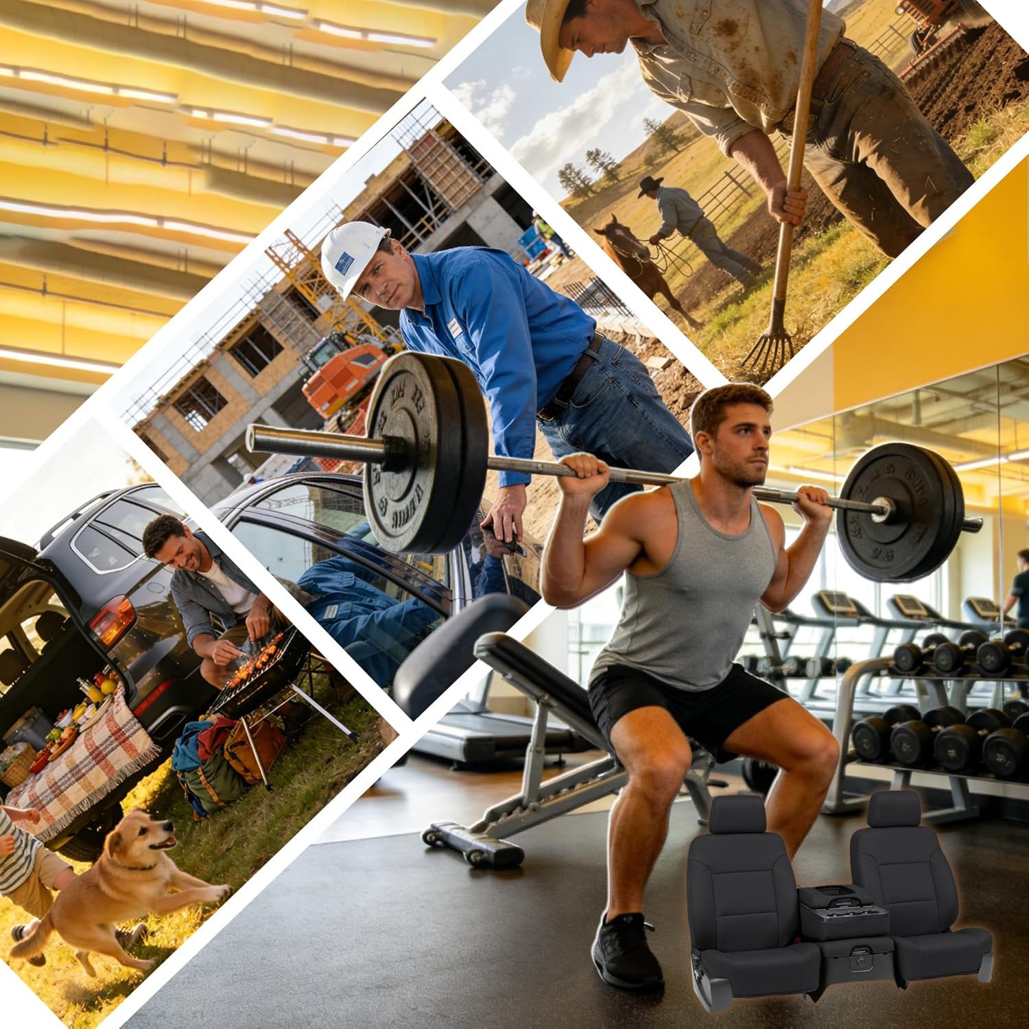 600D Heavy Duty Waterproof Seat Covers for Chevy Express 1996-2026 Driver&Passenger Side Front Bucket Seats with Grab Handle Opening-Black