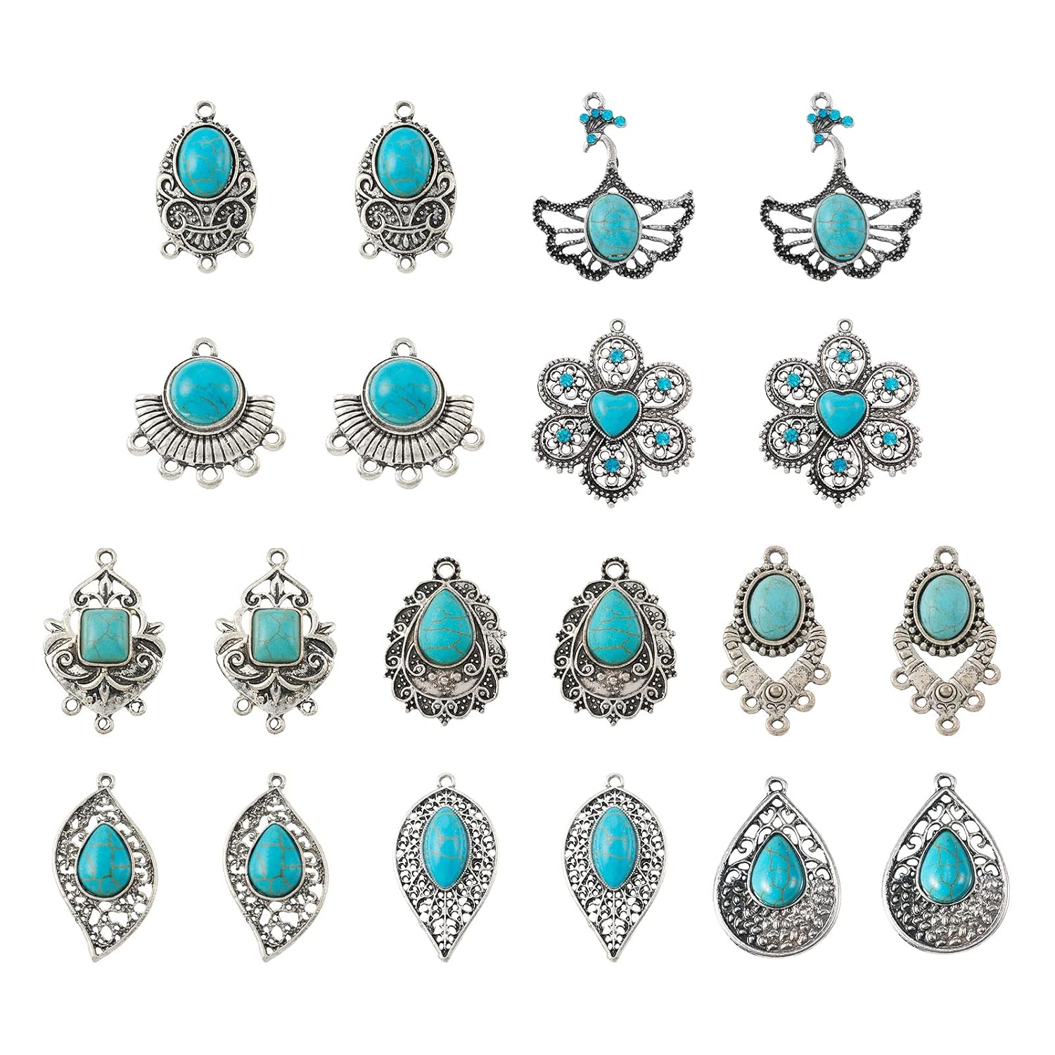 Beadthoven 20Pcs 10 Styles Turquoise Charms Western Charms for Jewelry Making Mixed Tibetan Silver Bohemian Vintage Teardrop Gemstone Pendants for Earring Necklace Making DIY... - Image 9