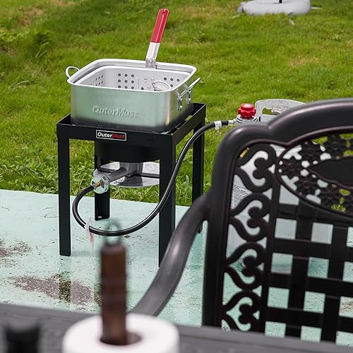 Miniatura 3 de Freidora de pescado para exteriores, olla de 12 cuartos de galón y cesta interior con quemador de gas para cocinar al aire libre, ideal para freír