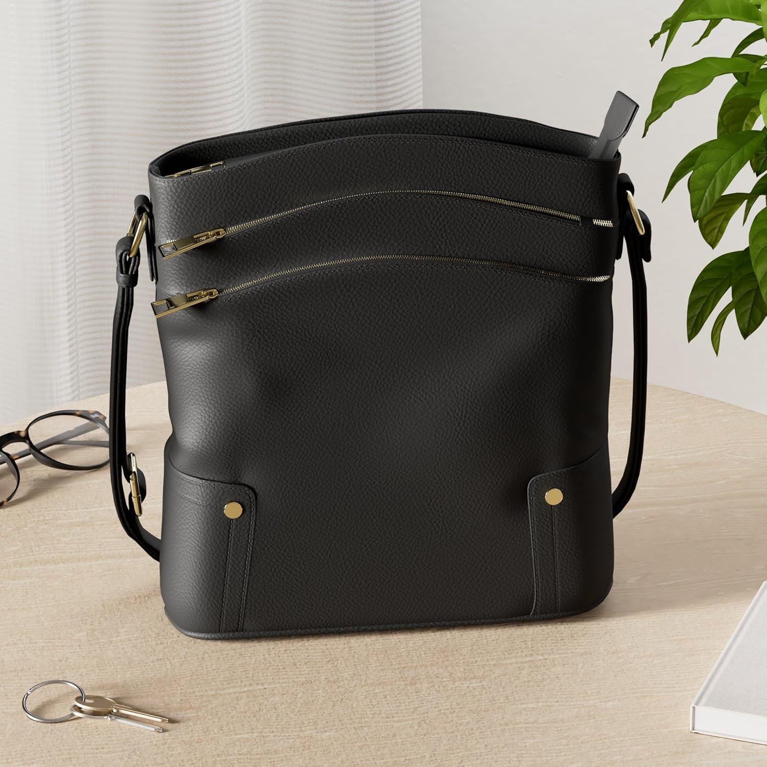 ALYSSA Triple Zip Pocket Large Crossbody Bag - Image 3