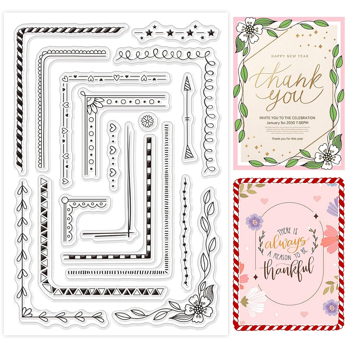 GLOBLELAND Corners Types Silicone Clear Stamps Lace Line Transparent Stamps for
