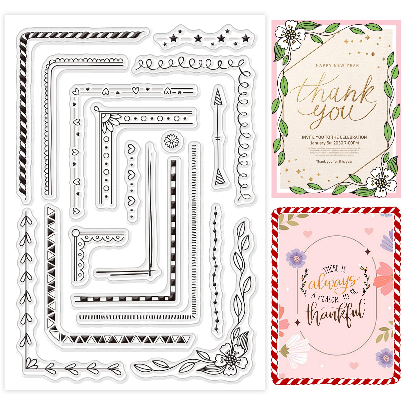 GLOBLELAND Corners Types Silicone Clear Stamps Lace Line Transparent Stamps for Festival Birthday Valentine's Day Cards Making DIY Scrapbooking Photo Album Decoration Paper Craft