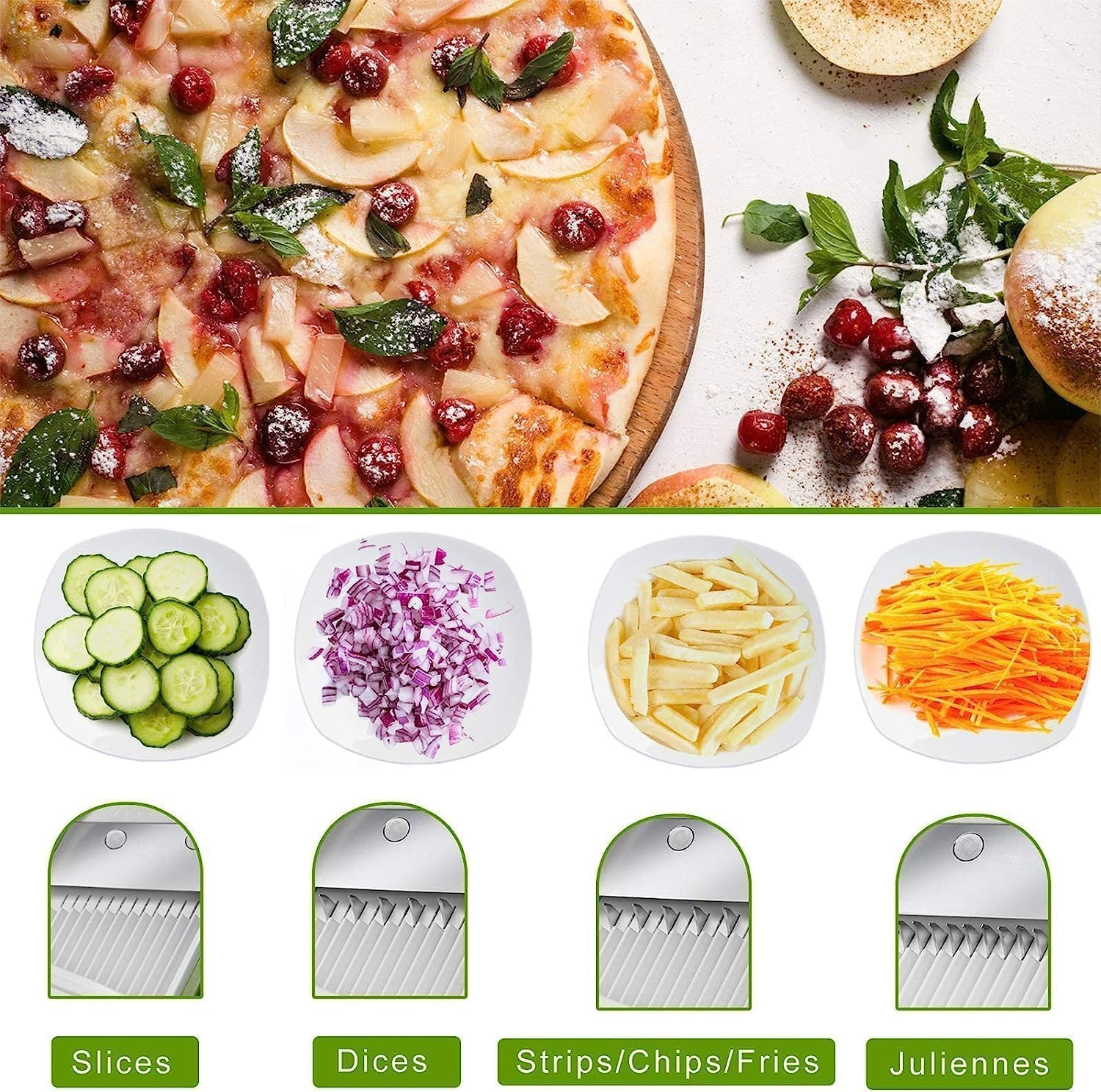 Safe Mandoline Slicer Pro, Gen 4th, Adjustable Thickness Vegetable Slicer For Kitchen, Food Chopper With Container, Lid, Drain Basket, Veggie Cutter For Potato Onion Fruit (Grey)