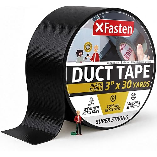 XFasten Super Strength Duct Tape, Black, 3" x 30 Yards, Indoor and Outdoor Duct Tape for School and Industrial Use- Waterproof and Weatherproof