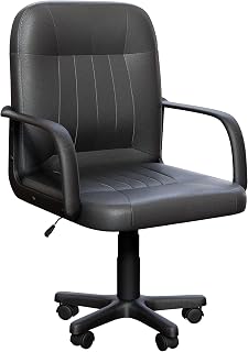 Vida Designs Morton - Silla de Oficina ejecutiva de Cuero de Altura Ajustable con Brazos y Ruedas para Trabajo en casa y Estudio (Negro)