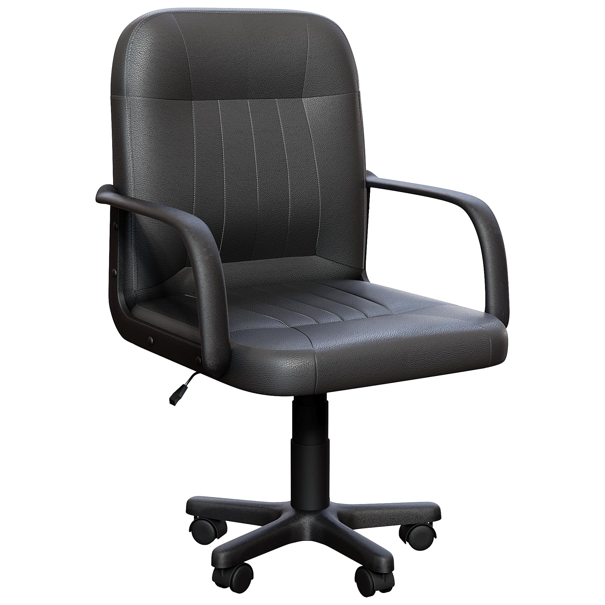Vida Designs Morton - Silla de Oficina ejecutiva de Cuero de Altura Ajustable con Brazos y Ruedas para Trabajo en casa y Estudio (Negro)