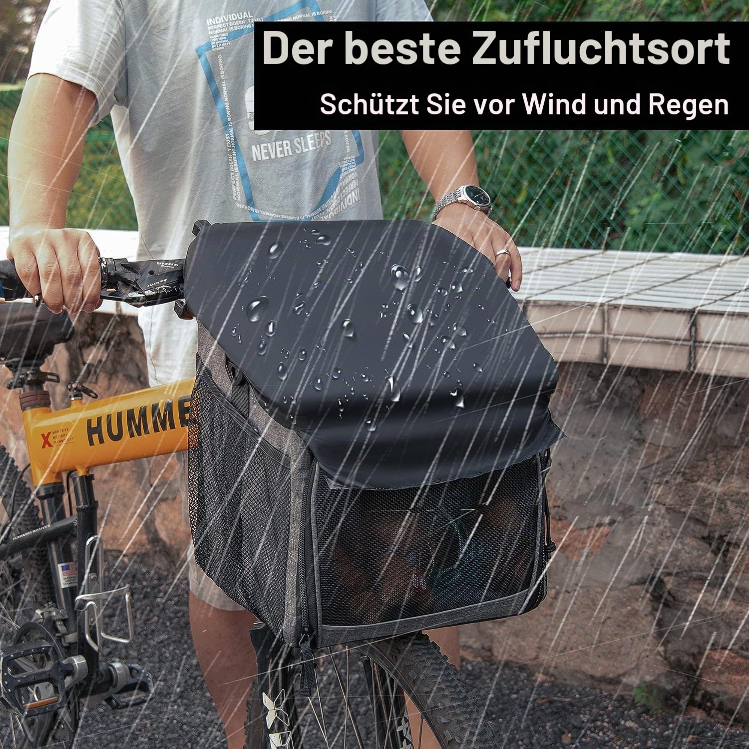 Wakytu Hunde Fahrradkorb Transporteur, Pet Bicycle Carrier Backpack für Fahrradtouren, reflektierende Streifen, Zwei Seitentaschen, Fahrrad Transportbox für Hundereisen mit kleinen Hunden
