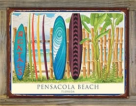 Northwest Art Mall Pensacola Beach Florida Surfboard Rentals Rustic Metal Print on Reclaimed Barn Wood from Watercolor by Artist Evelyn Jenkins Drew 17" x 23"
