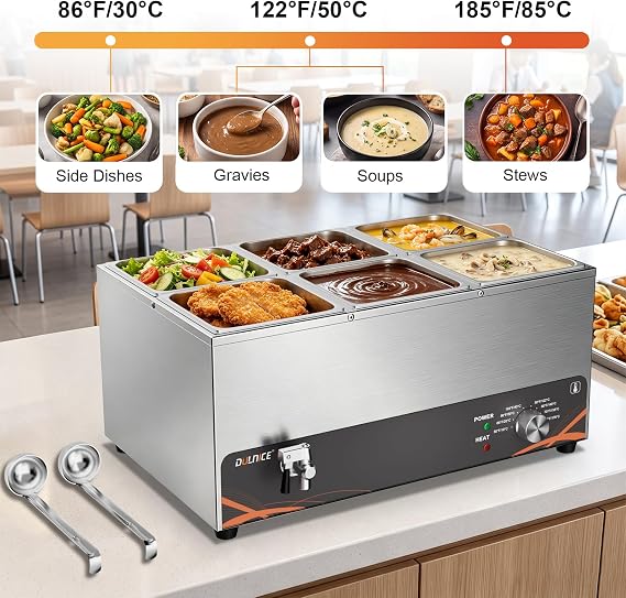Commercial Food Warmer 6 Pan, 25QT Stainless Steel Bain Marie 1500W