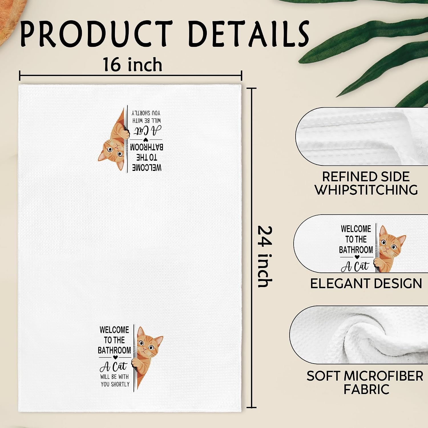 Funny Orange Tabby Cat Hand Towels for Bathroom, A Cat Will Be with You Shortly Hand Towels, Funny Orange Cats Dish Tea Towel for Kitchen Bathroom Decor, Cats Gifts for Kids Girls, 16x24