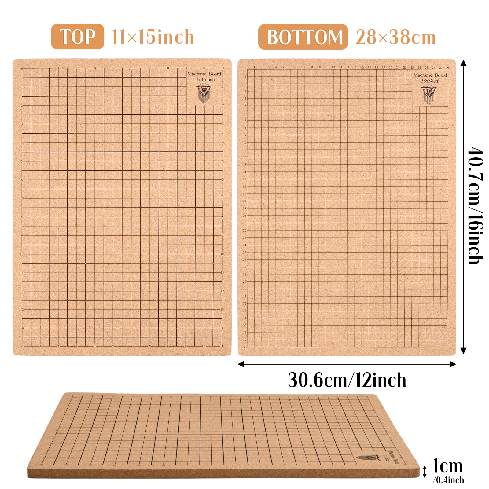 Lavagna per macramè, 30,5 x 40,6 cm, Tavola da Lavoro per macramè Sughero con Spille e Istruzioni, Grande Tavoletta Macrame Board a Doppio Lato per Intrecciare Braccialetti e Nodi