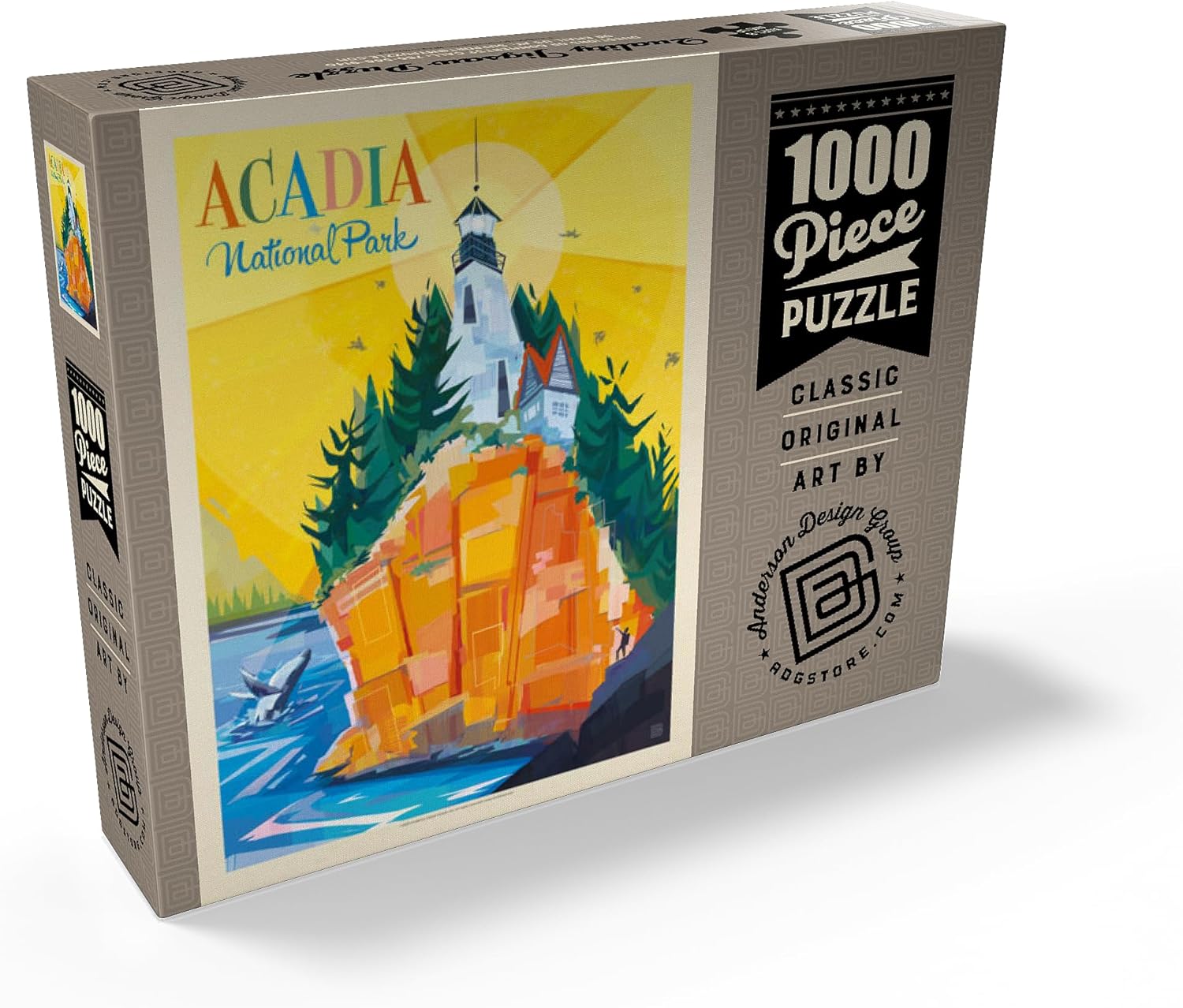 MyPuzzle Acadia National Park: Lighthouse (Mod Design), Vintage Poster - Premium 1000 Piece Jigsaw Puzzle for Adults