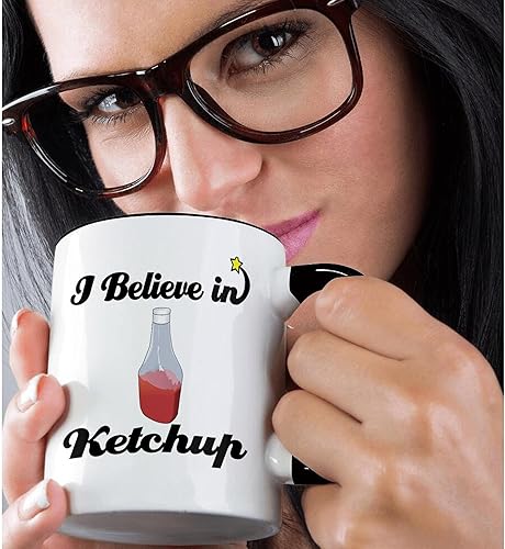 Miniatura 2 de 3dRose I Believe in Ketchup - Taza de dos tonos, 11 onzas, negro/blanco