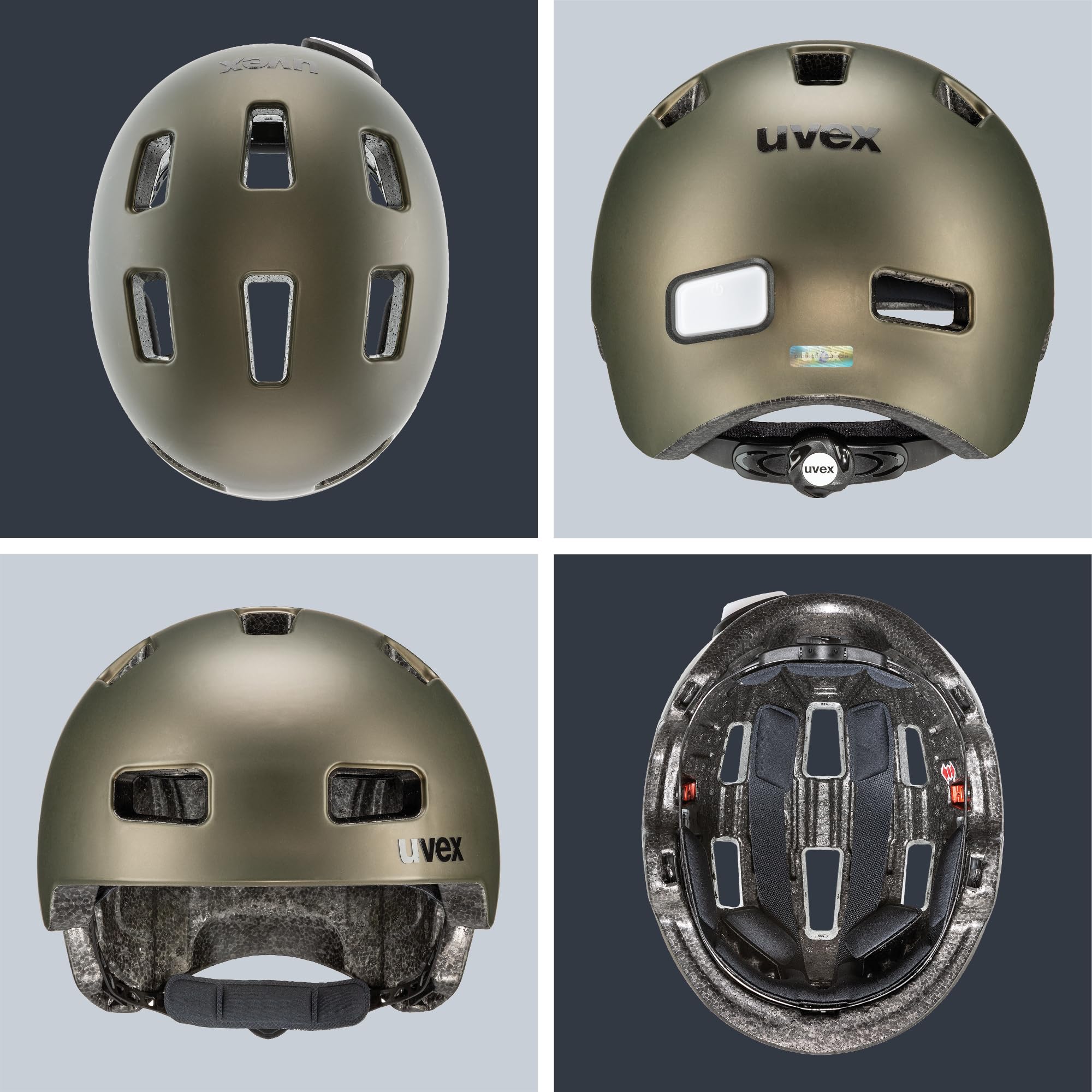 uvex city 4 - leichter City-Helm für Damen und Herren - individuelle Größenanpassung - inkl. LED-Licht - green smoke matt - 58-61 cm