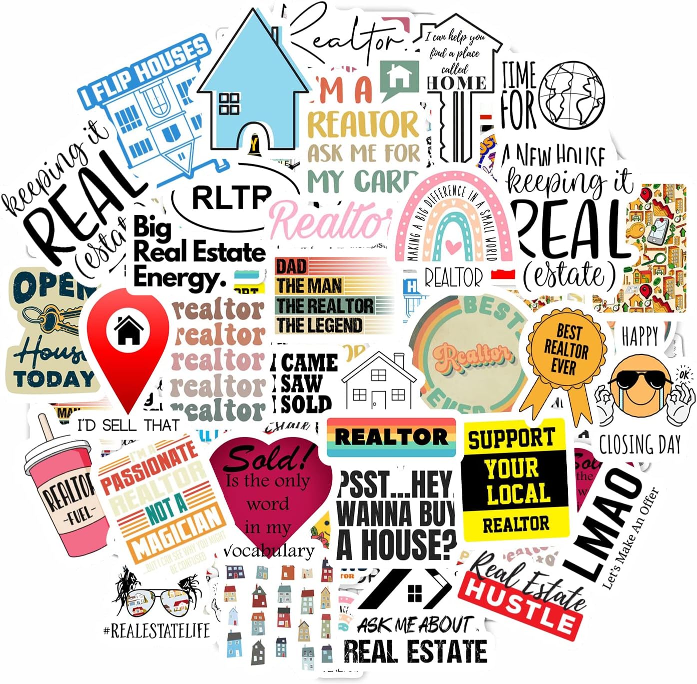 BulbaCraft 100 Pcs Funny Realtor Stickers, Real Estate Stickers, Funny Realtor Gifts for Women Agent, Real Estate Agent Presents, Gifts for Women & Men