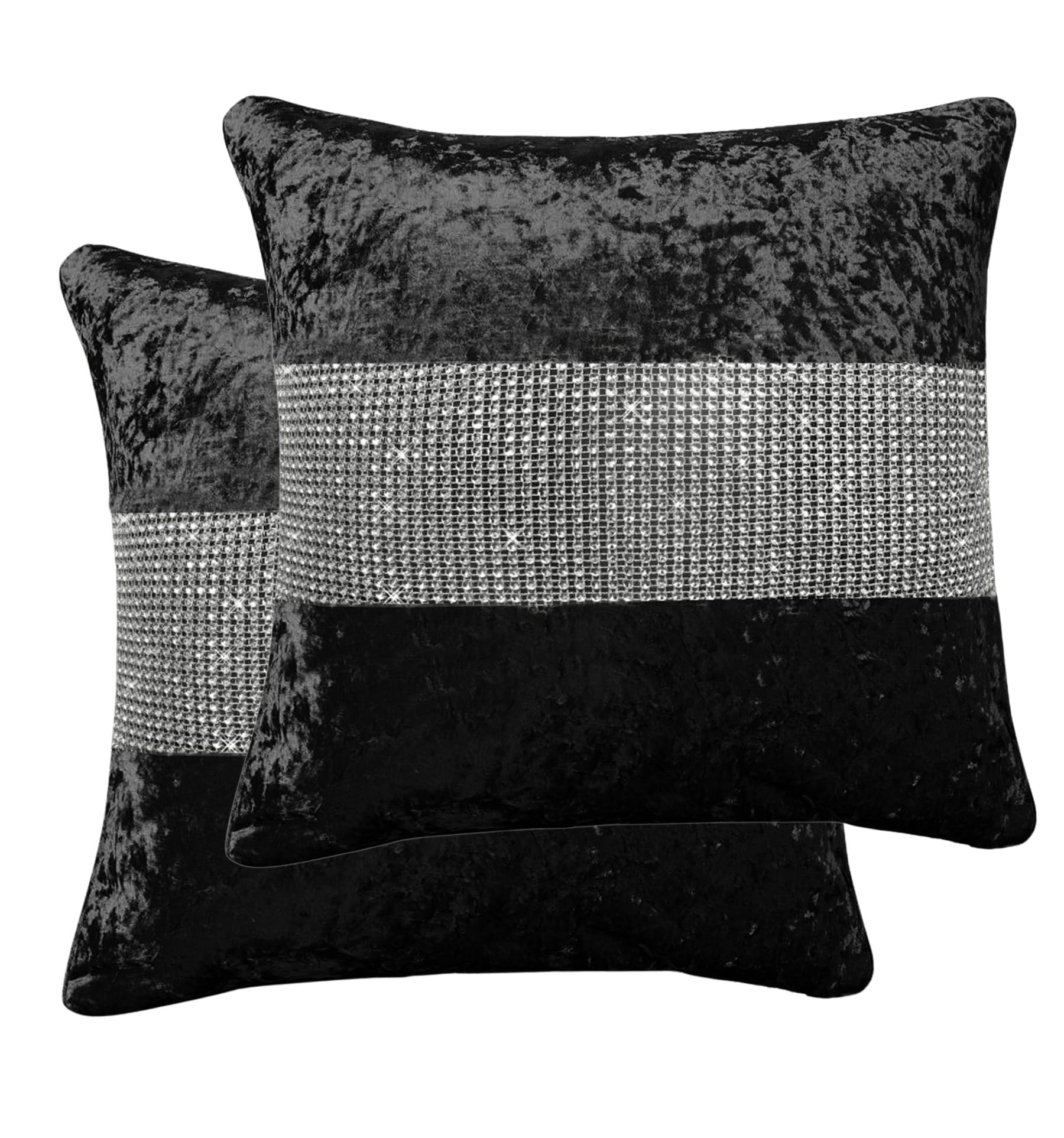 StylemyBedroom Set of 2 Crushed Velvet Diamanté Filled Cushions in 8 Colours -18"x18" / 45x45cm