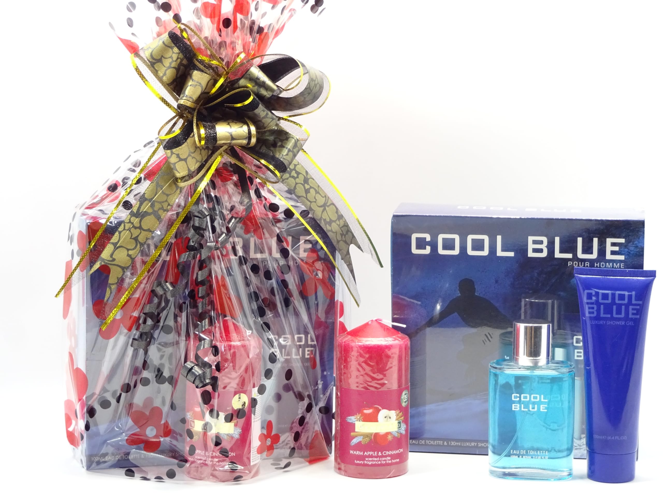 Coffret cadeau de luxe pour lui, 2 pièces de parfum Cool Blue 100 ml Eau de toilette et 130 ml de gel douche de luxe, bougies parfumées, panier cadeau emballé