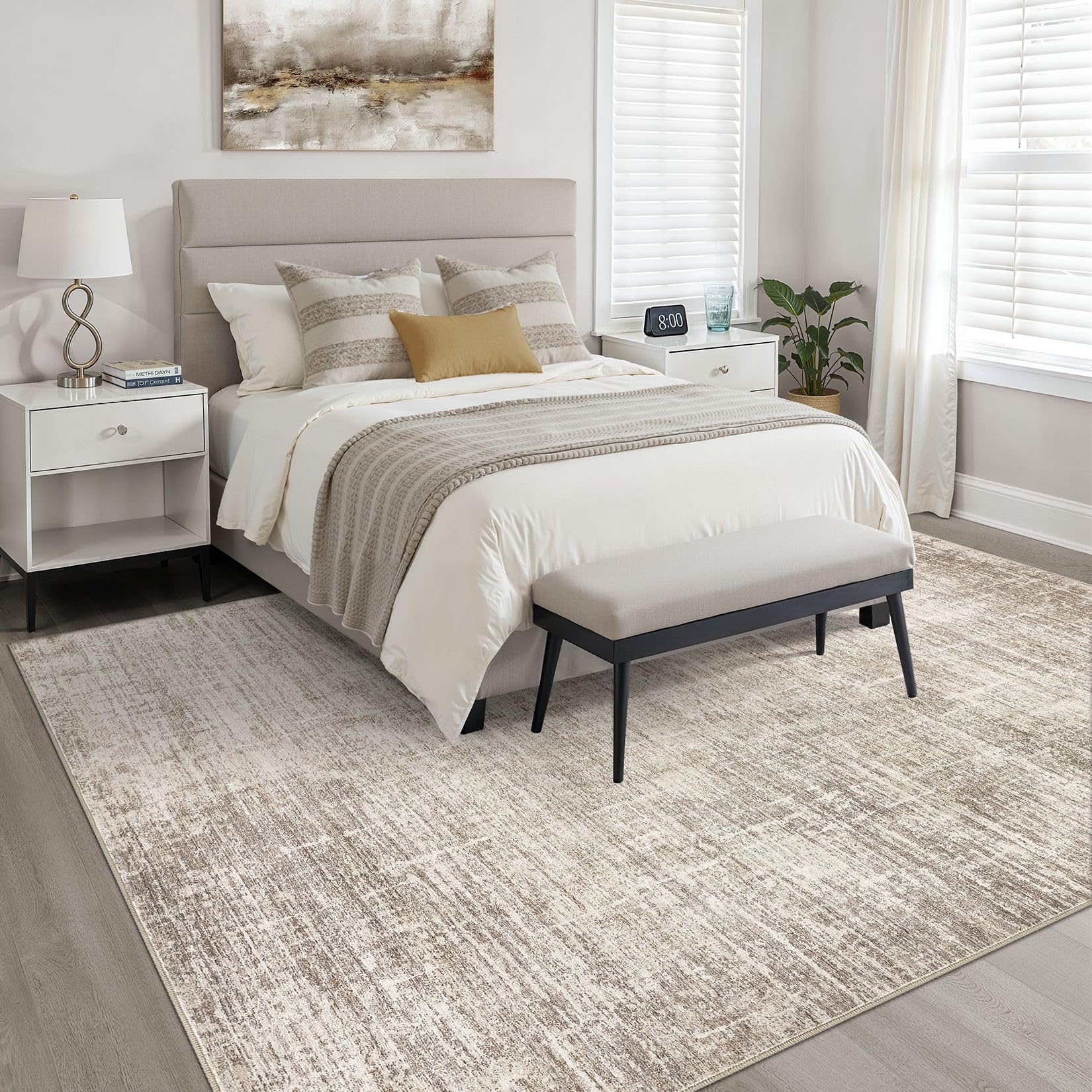 Area Rugs Living Room: Washable Large Neutral Brown Rug Abstract Soft Modern Stain Resistant Indoor Floor Non-Slip Carpet for Bedroom Nursery Kids Office Playroom Dining Room Under Table Home
