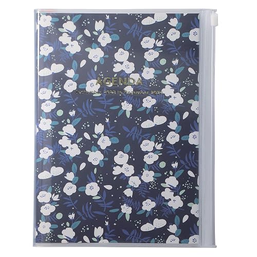 MARK'S 2023/2024 Taschenkalender A5 vertikal, Flower Pattern, Navy: Von September 2023 bis Dezember 2024