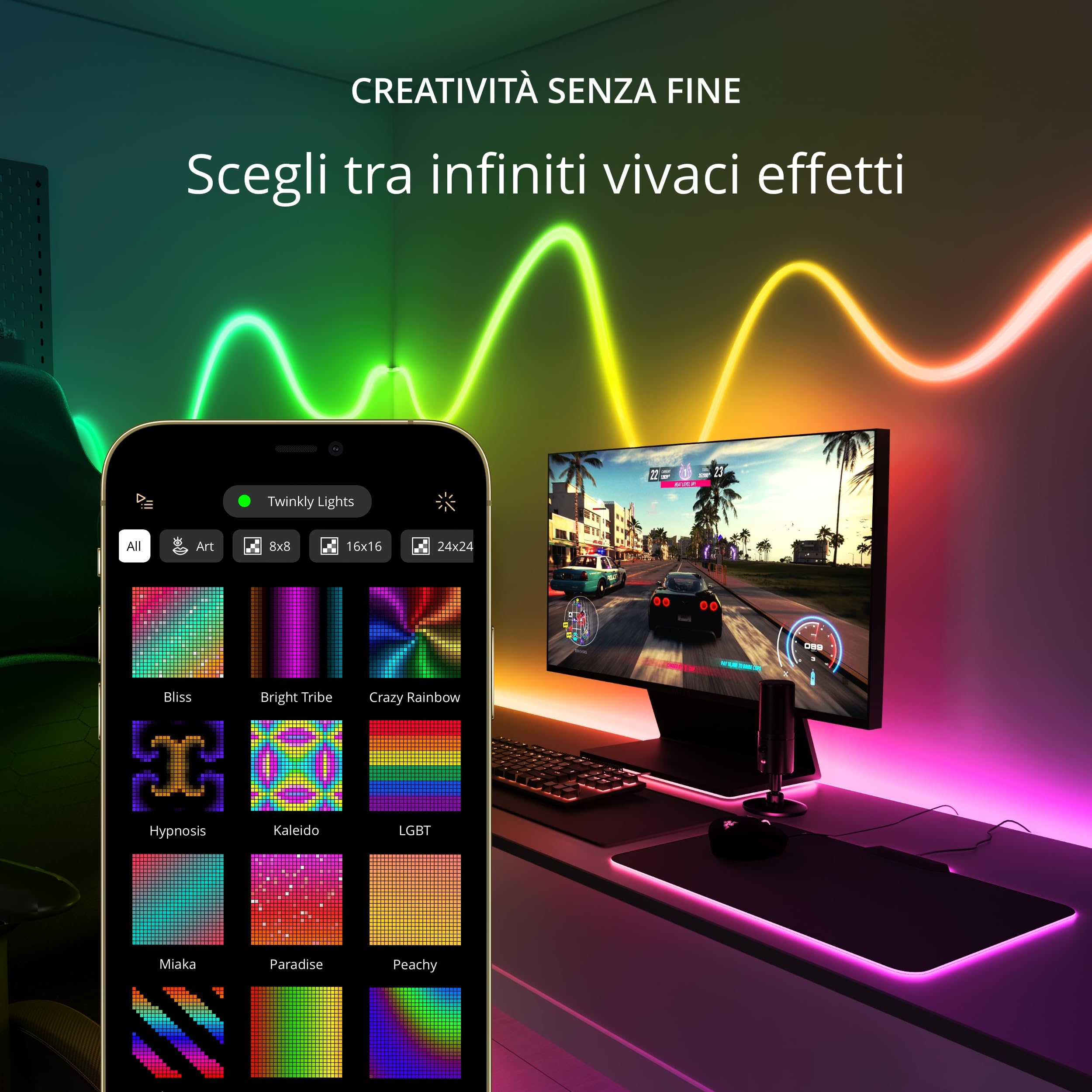 Twinkly Line Starter Kit 1.5m, Striscia LED Multicolore, Kit con Controller Intelligente, Compatibile con Alexa e Google Home, Luci Gaming, 16M+ di Colori, Controllato da App, Filo Bianco