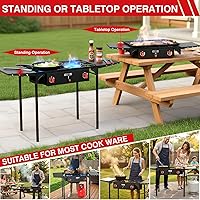 Vista 7 de Bestfire Estufa de camping de 2 quemadores con botón de encendido automático, estantes laterales y regulador, 150,000 BTU, estufa de gas