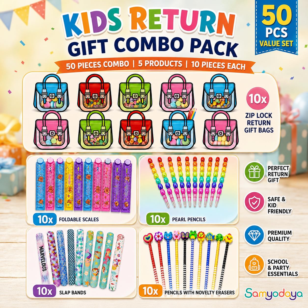 SAMYODAYA Kids Return Gift Combo Pack – 50 Pcs Birthday Return