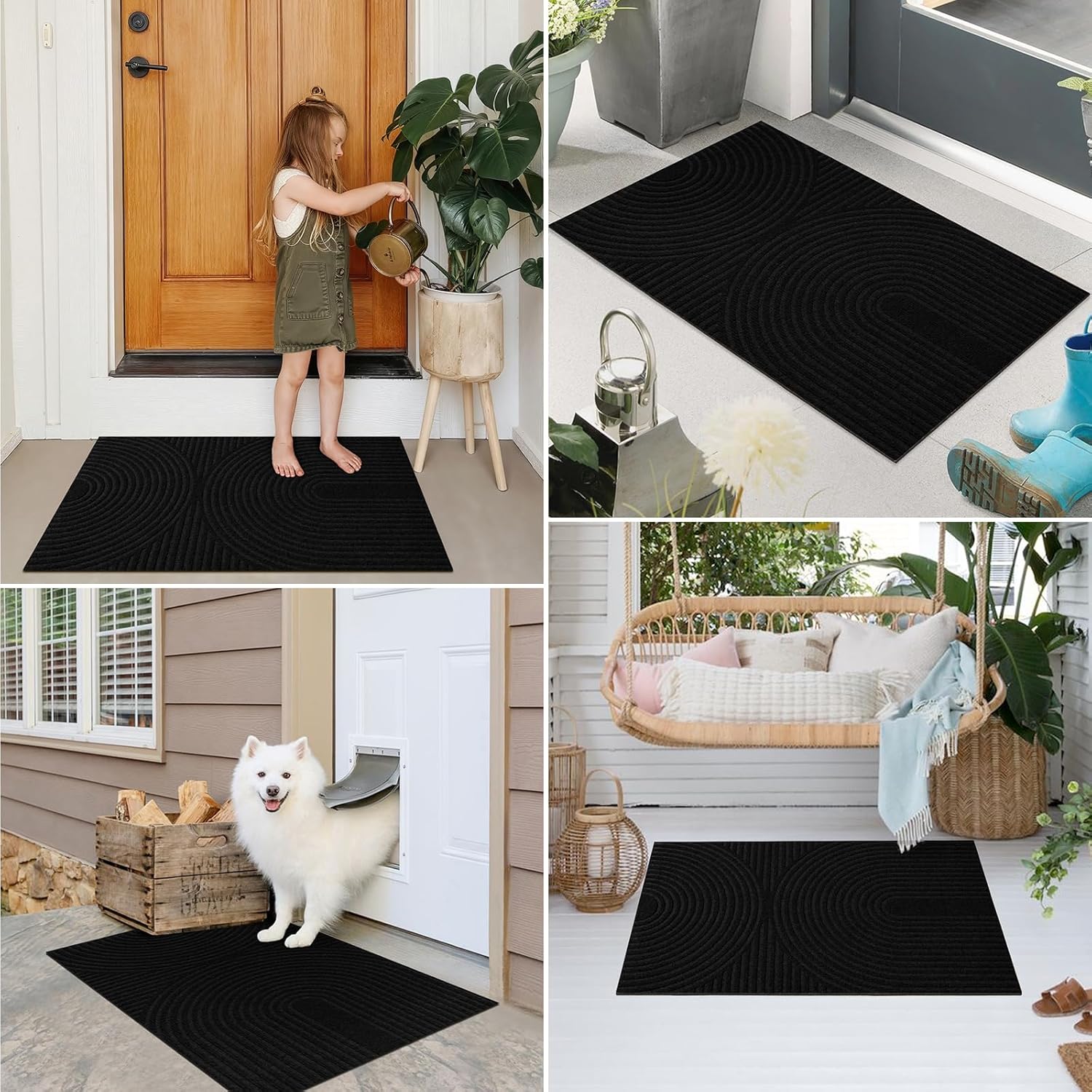 PLEASOR Front Door Mat Outside Entrance, Absorbent and Dirt Resistant Welcome Mat Indoor Outdoor, Non-Slip Backing Entry Mat, Easy Clean Low Profile Doormat for Entryway, 60x36, Black