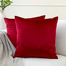 Encasa XO Kissenbezüge aus Samt - 2er-Set (40x40 cm) - Red- Uni gefärbt, weich & glatt, waschbar, quadratisch, großer Wurfkissenbezug für Couch, Sofa, Stuhl, Bett und Wohnbereich