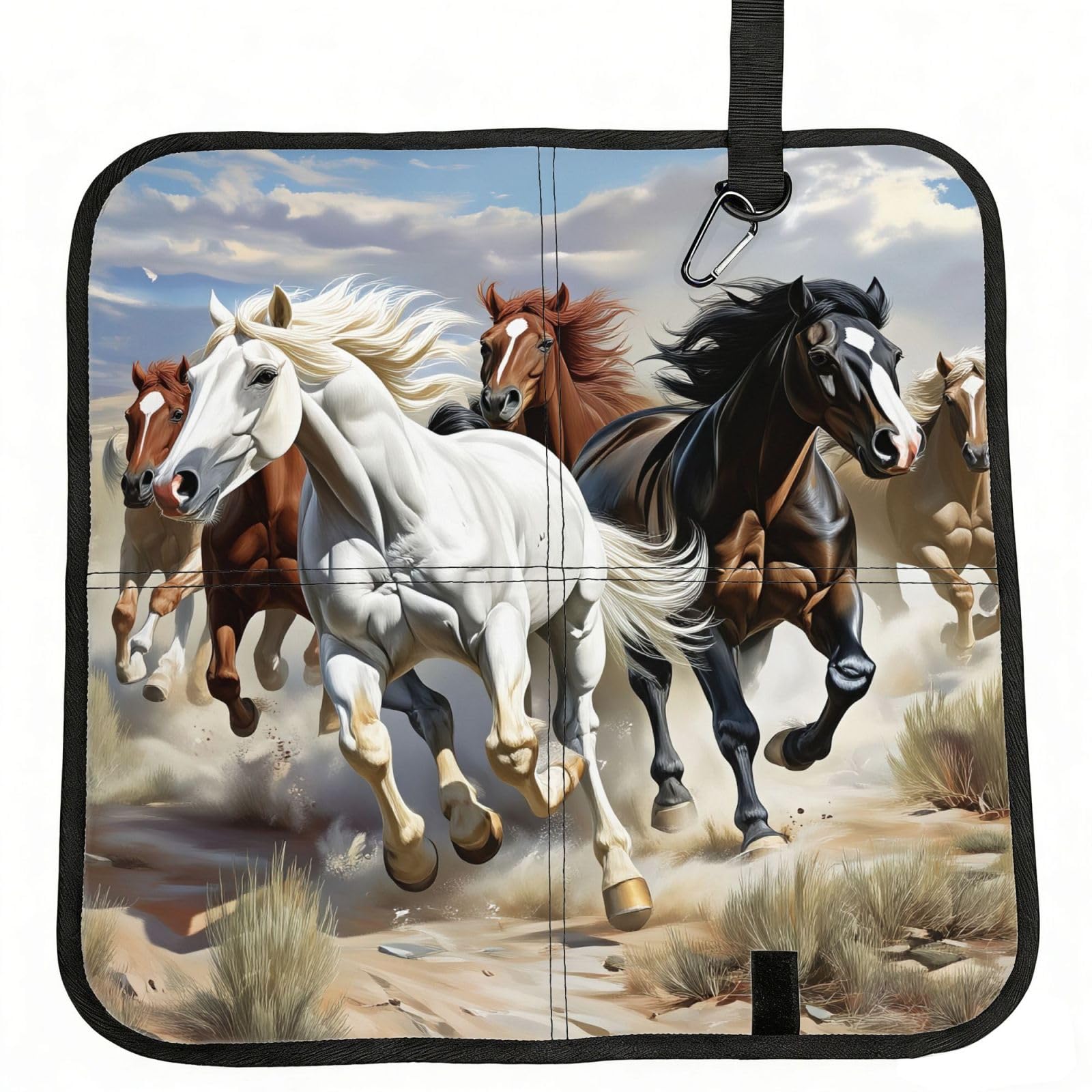 SDEGTHO Galloping Horse Print Padded Seat Pad Folding Cushion Waterproof Bench Mat Portable Outdoor Rest Mat 15.8"