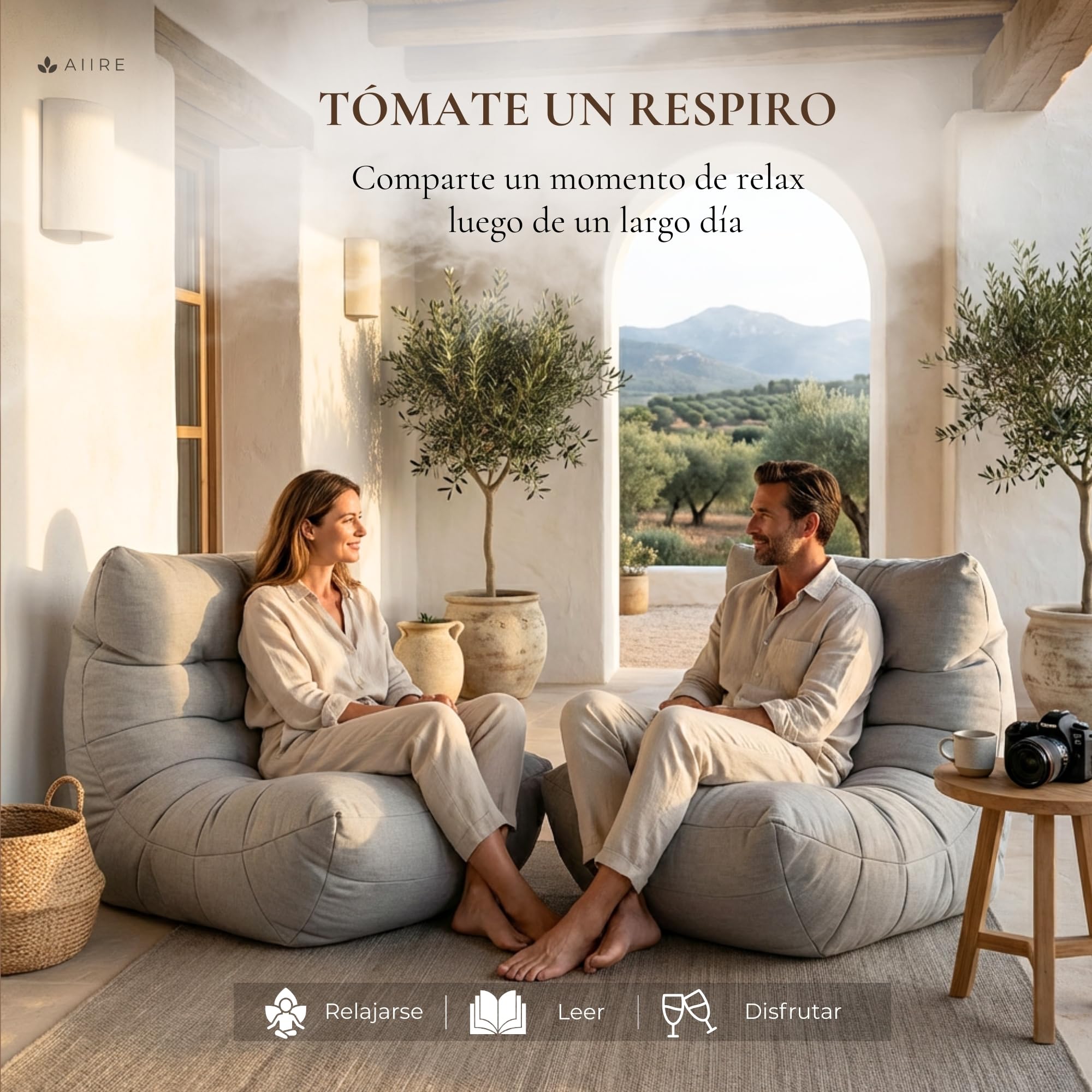 Aiire Fauteuil Pouf Extérieur Moderne - Pouffe Géant XXL Adulte avec Remplissage pour Jardin et Piscine - Gros Bean Bag XXL Gris Clair