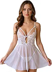 Lingerie feminina de renda, camisola sexy frente única, camisola com decote em V
