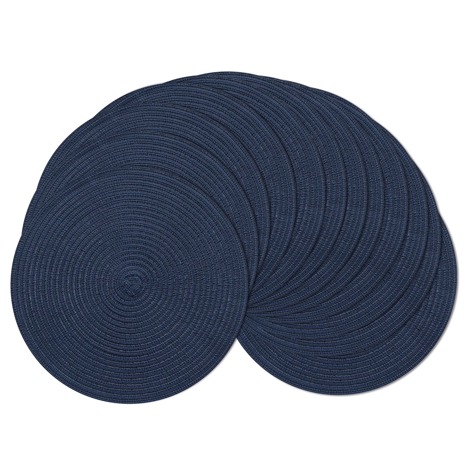 SHACOS 15 inch Round Placemats Set of 12 for Dining Table Braided Circle Place Mats Kitchen Table Placemat Washable Table Mats, Navy Blue