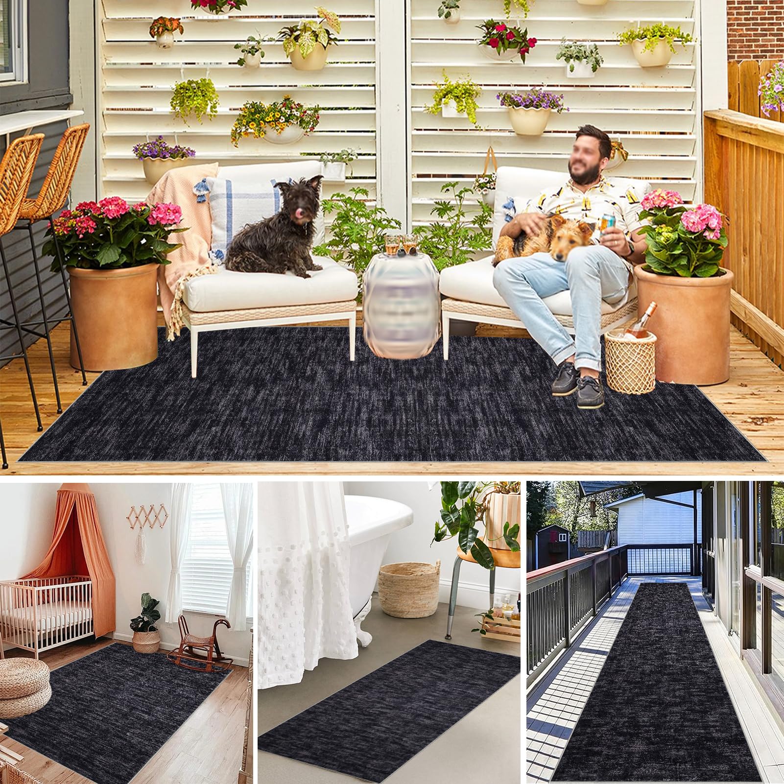 Tapis Couloir Long Tapis Cuisine Devant Evier Antidérapant et Lavable 70 x 280 cm Tapis d'entrée Interieur Paillasson Noir Tapis de Couloir Tapis de Passage pour Salon, Entrée, Chambre