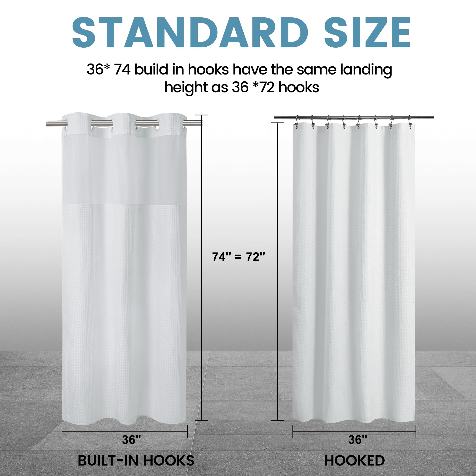 EUTXL Tenda da doccia senza gancio con fodera a scatto, 230 g/m², tessuto a nido d'ape per bagno, 91 x 188 cm, bianco